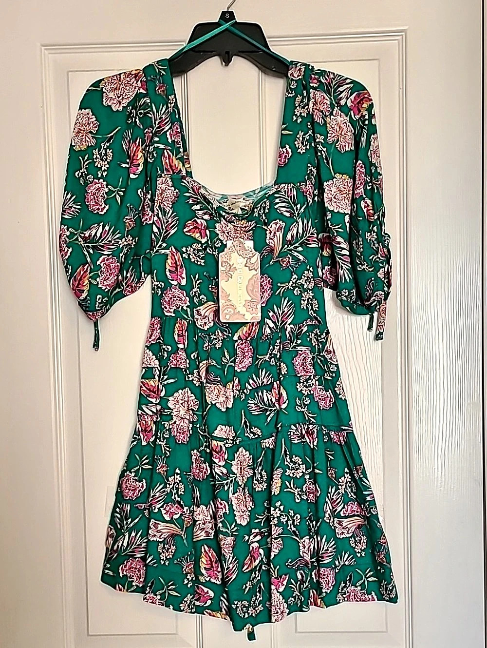 B.O.G Collective Floral Mini Dress in Green & Pink Vintage Pattern Size XS NWT